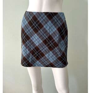 Vintage Y2k Brown and Blue Plaid Mini Skirt size Junior XS